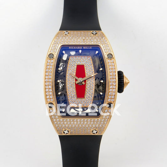 Richard Mille RM07-01 Full Pave Rose Gold Tone Red Dial Black Rubber ZF CRMA2 replica - front