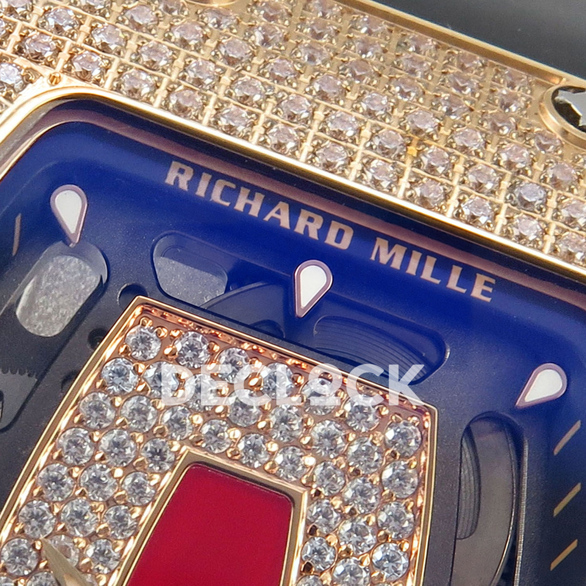 Richard Mille RM07-01 Full Pave Rose Gold Tone Red Dial Black Rubber ZF CRMA2 replica - dial upper detail