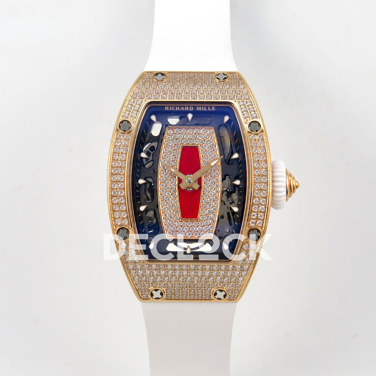 Richard Mille RM07-01 Full Pave Rose Gold Tone Red Dial White Rubber ZF CRMA2 replica - front