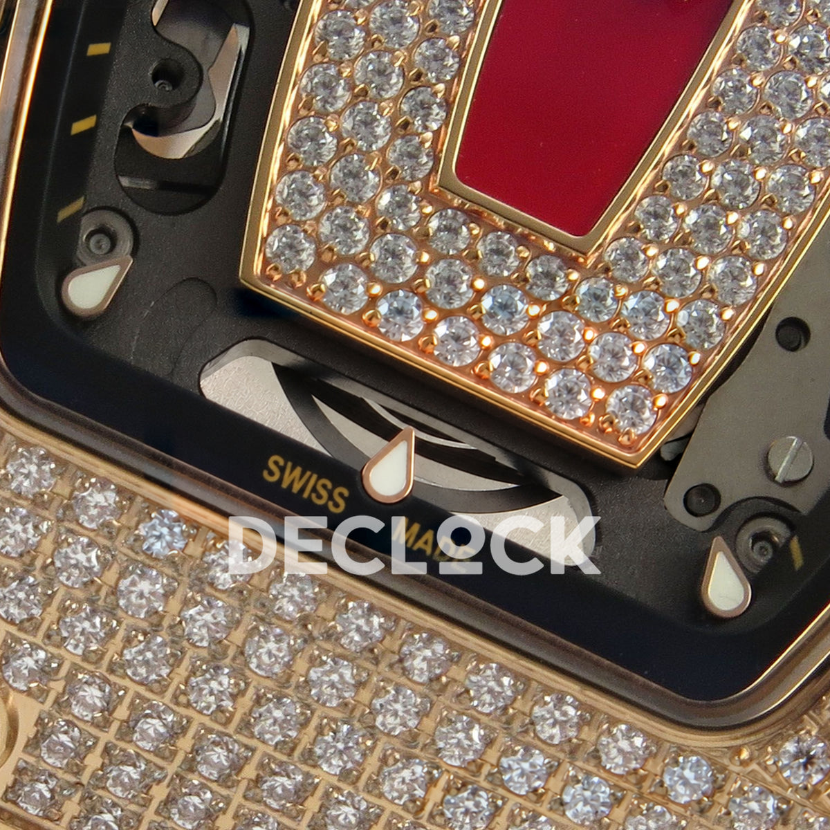 Richard Mille RM07-01 Full Pave Rose Gold Tone Red Dial White Rubber ZF CRMA2 replica - dial lower detail
