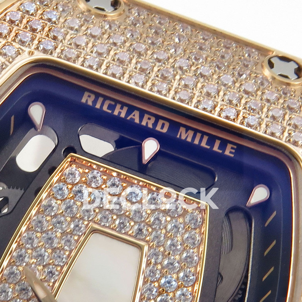 Richard Mille RM07-01 Full Pave Rose Gold Tone White MOP Dial White Rubber ZF CRMA2 replica - dial upper detail