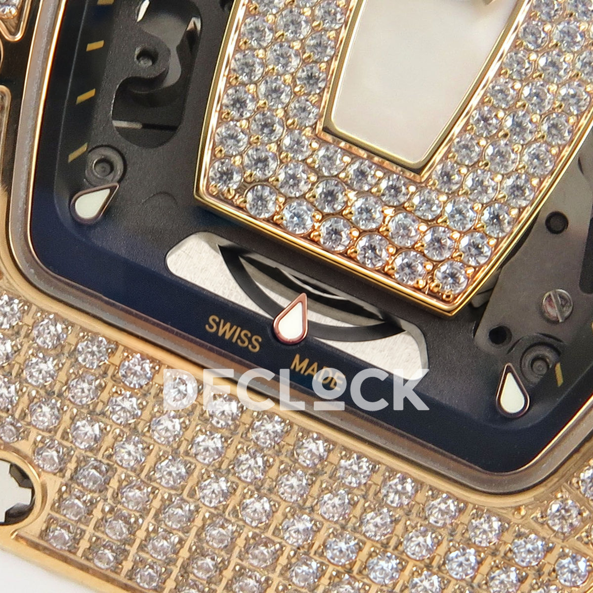 Richard Mille RM07-01 Full Pave Rose Gold Tone White MOP Dial White Rubber ZF CRMA2 replica - dial lower detail