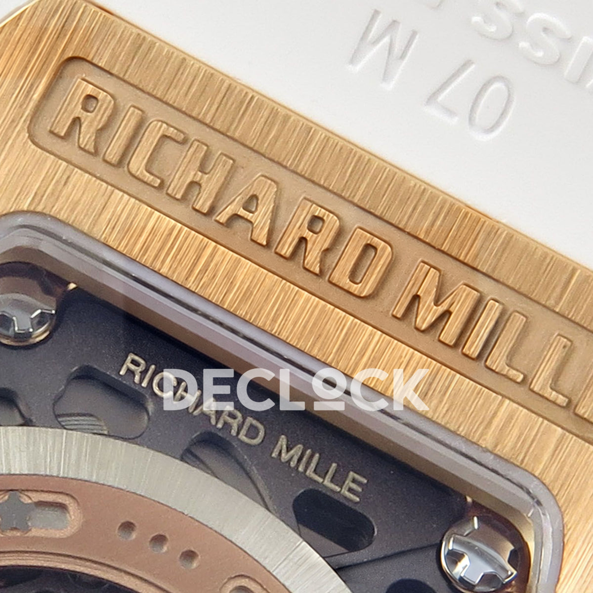 Richard Mille RM07-01 Full Pave Rose Gold Tone White MOP Dial White Rubber ZF CRMA2 replica - caseback brand engraving