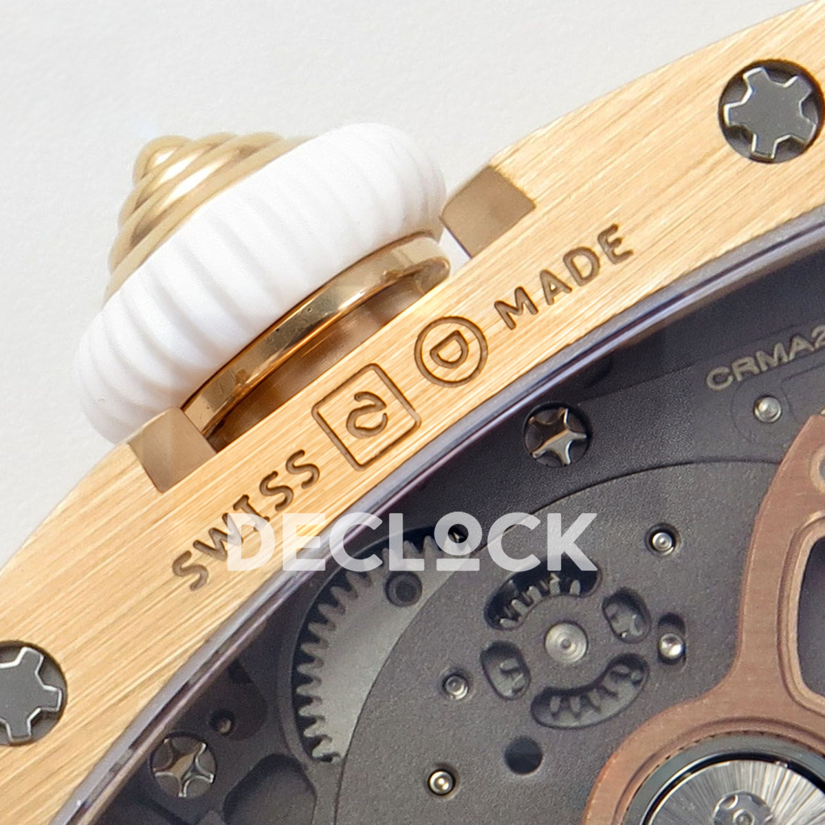 Richard Mille RM07-01 Full Pave Rose Gold Tone White MOP Dial White Rubber ZF CRMA2 replica - caseback swiss made