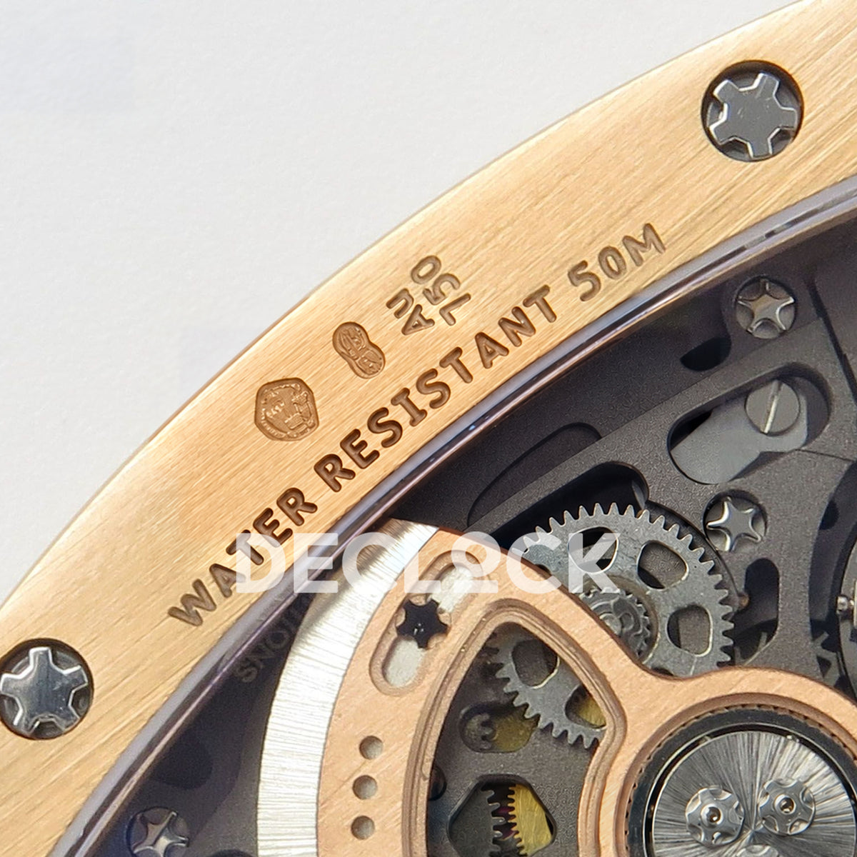 Richard Mille RM07-01 Full Pave Rose Gold Tone White MOP Dial White Rubber ZF CRMA2 replica - caseback hallmarks water resistance