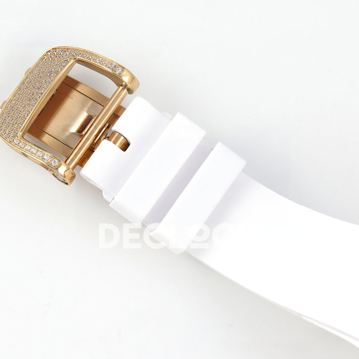 Richard Mille RM07-01 Full Pave Rose Gold Tone White MOP Dial White Rubber ZF CRMA2 replica - deployant clasp