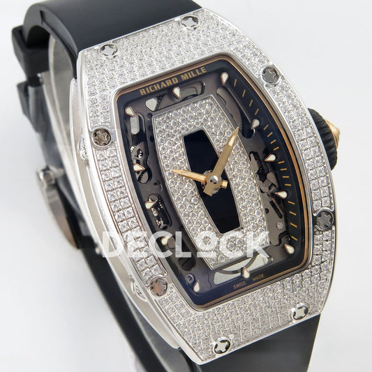 Richard Mille RM07-01 Full Pave Steel Black Dial Black Rubber ZF CRMA2 replica - three quarter