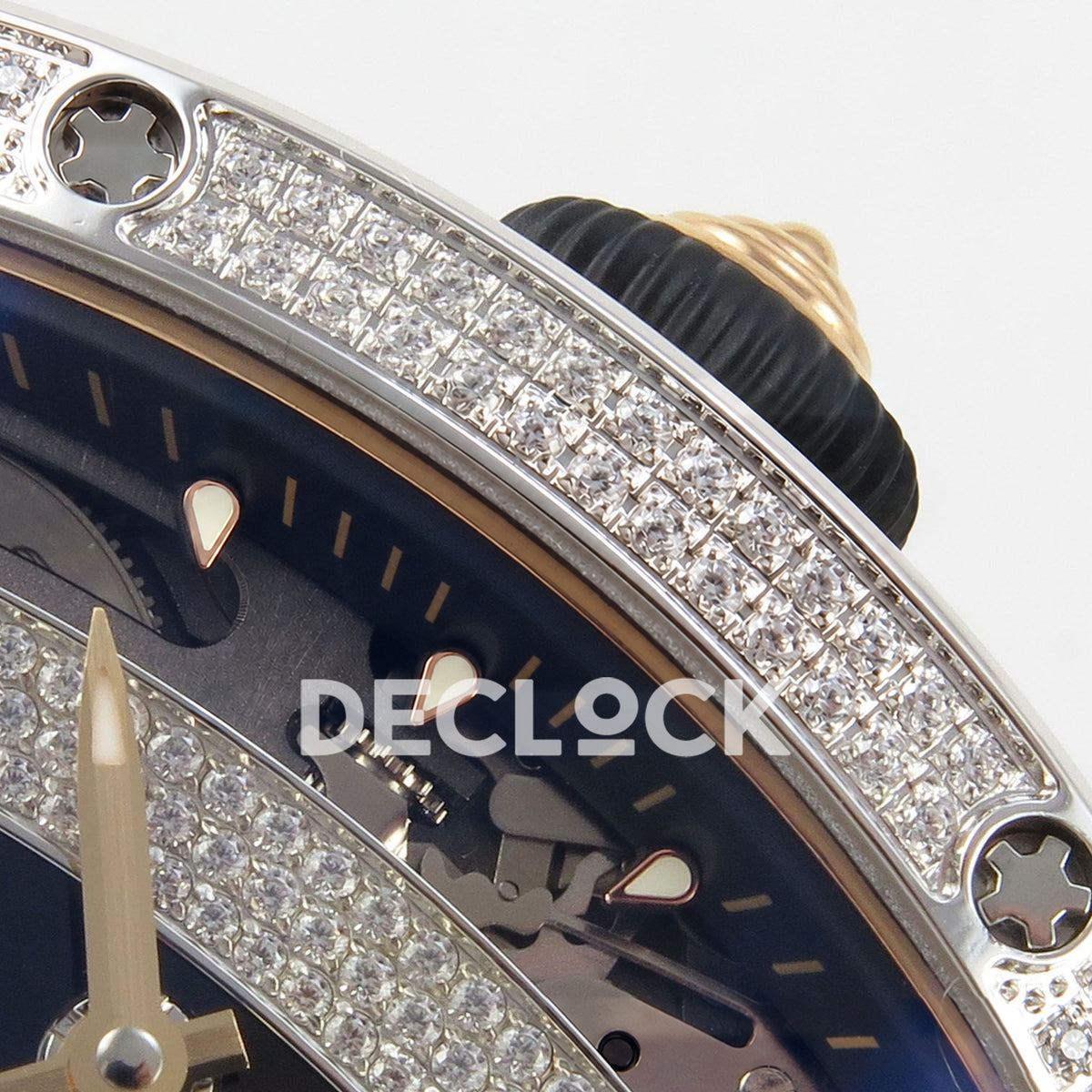 Richard Mille RM07-01 Full Pave Steel Black Dial Black Rubber ZF CRMA2 replica - crown and bezel detail
