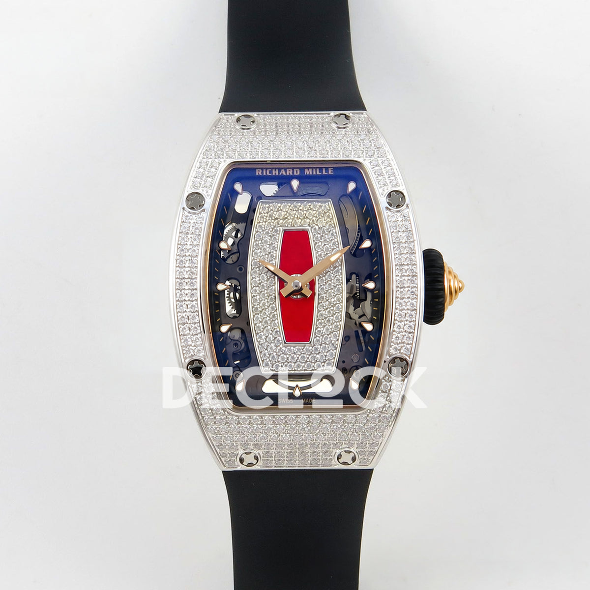 Richard Mille RM07-01 Full Pave Steel Red Dial Black Rubber ZF CRMA2 replica - front