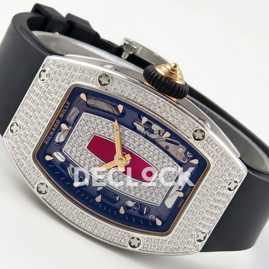 Richard Mille RM07-01 Full Pave Steel Red Dial Black Rubber ZF CRMA2 replica - horizontal crown up