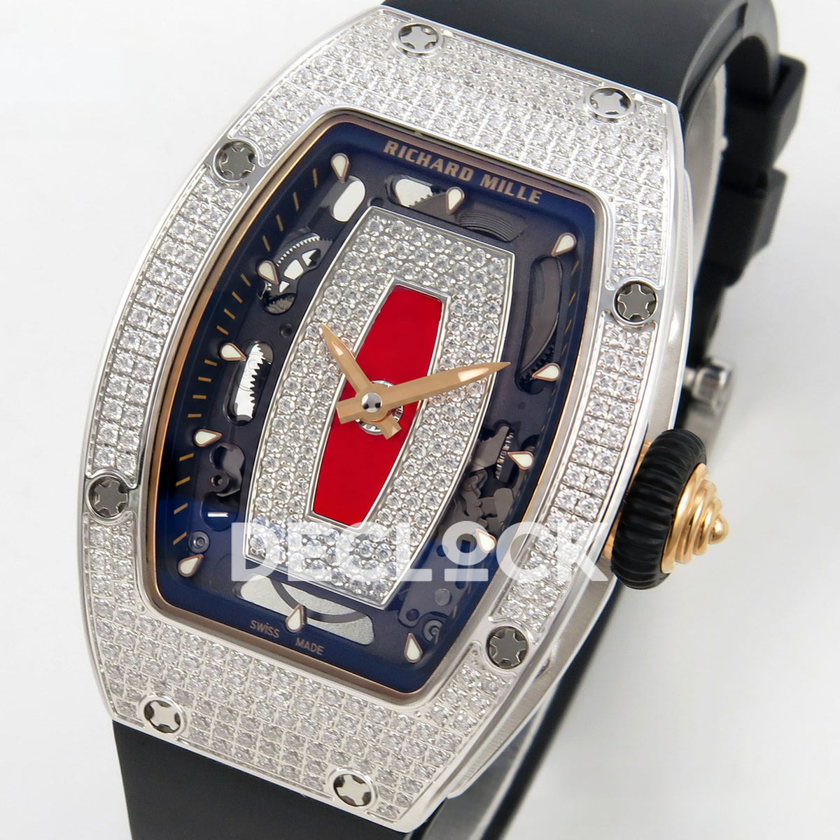 Richard Mille RM07-01 Full Pave Steel Red Dial Black Rubber ZF CRMA2 replica - front opposite angle
