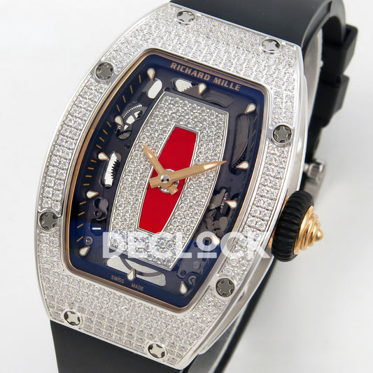 Richard Mille RM07-01 Full Pave Steel Red Dial Black Rubber ZF CRMA2 replica - front opposite angle