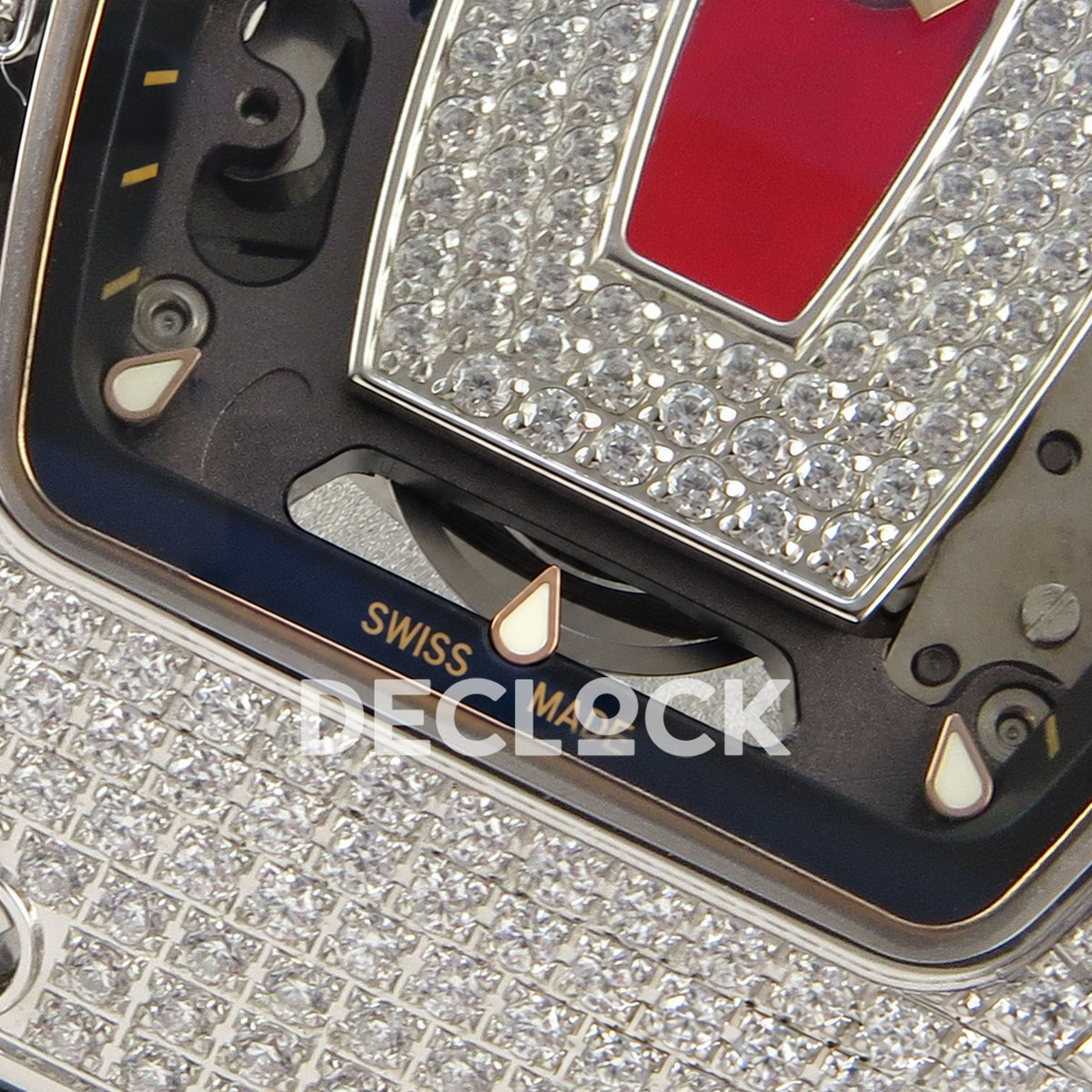 Richard Mille RM07-01 Full Pave Steel Red Dial Black Rubber ZF CRMA2 replica - dial lower detail