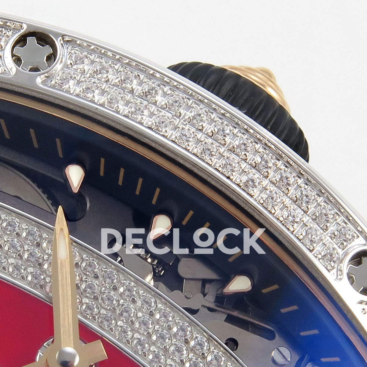 Richard Mille RM07-01 Full Pave Steel Red Dial Black Rubber ZF CRMA2 replica - crown and bezel detail