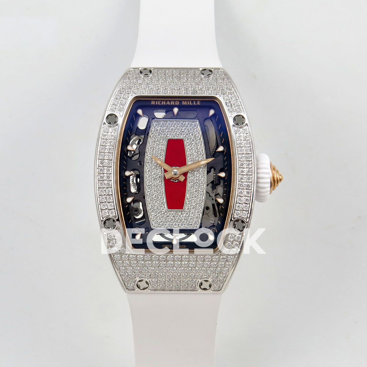 Richard Mille RM07-01 Full Pave Steel Red Dial White Rubber ZF CRMA2 replica - front