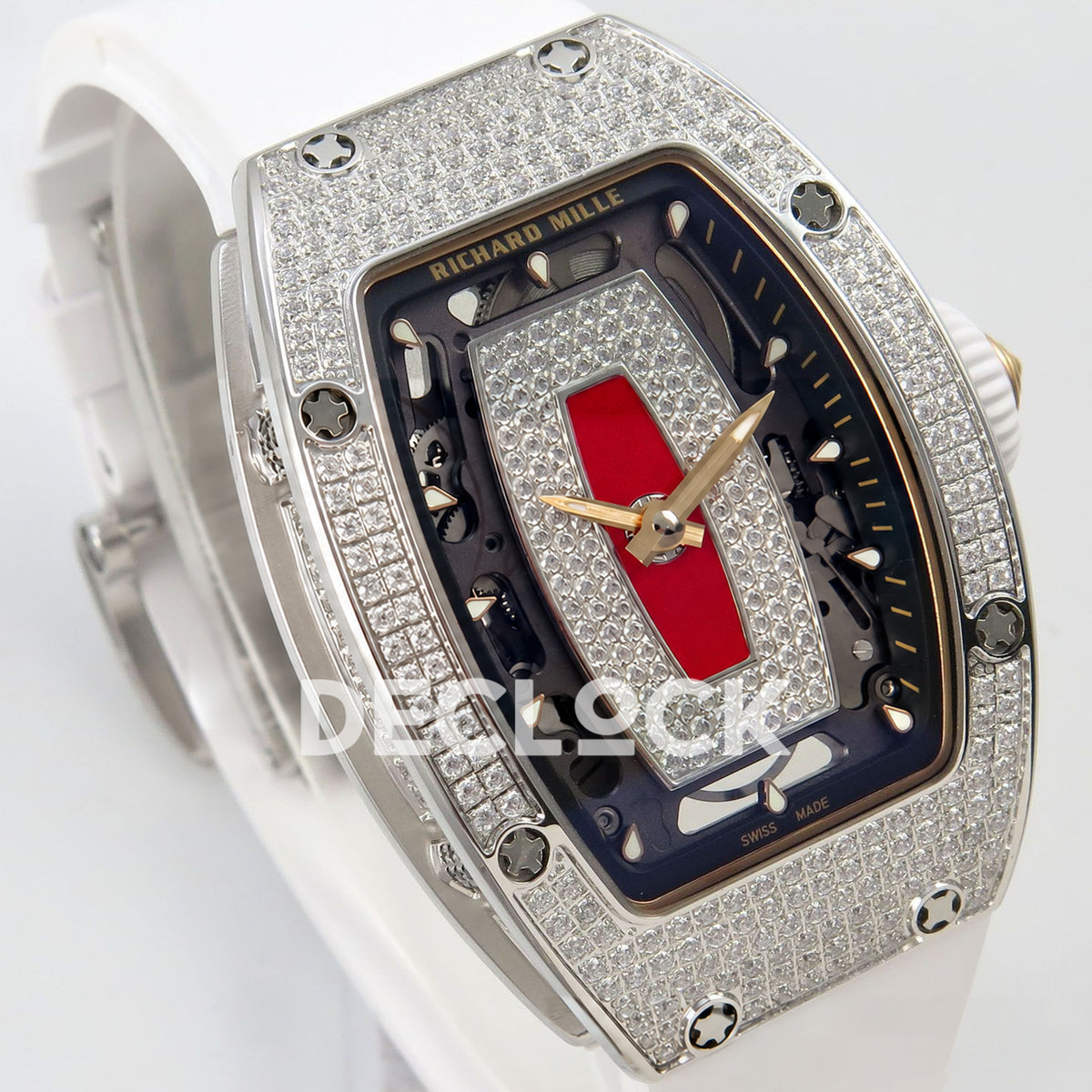 Richard Mille RM07-01 Full Pave Steel Red Dial White Rubber ZF CRMA2 replica - three quarter