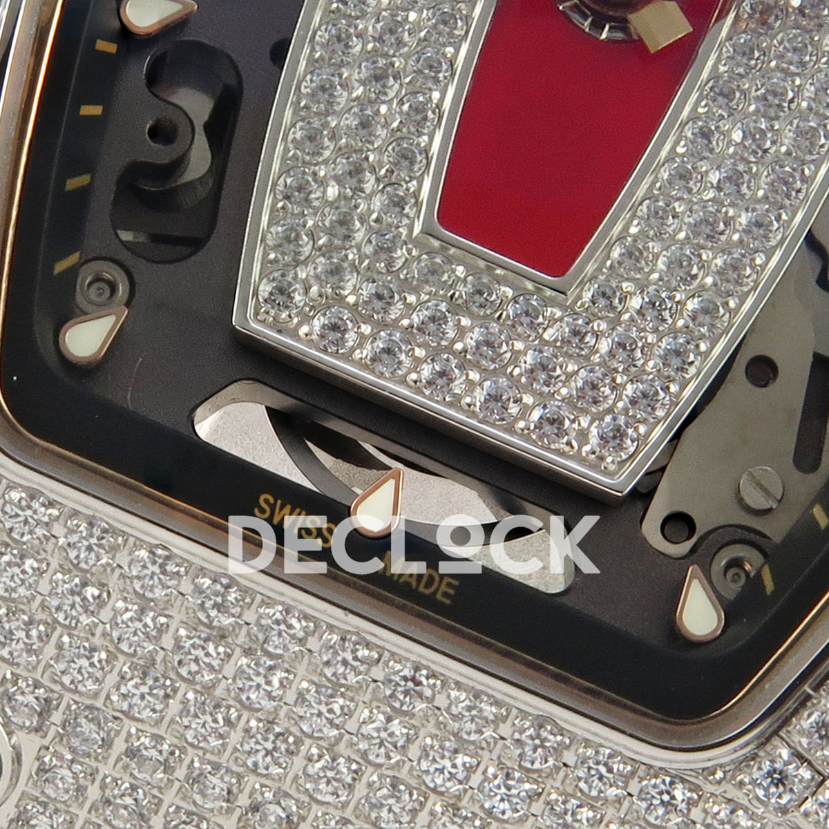 Richard Mille RM07-01 Full Pave Steel Red Dial White Rubber ZF CRMA2 replica - dial lower detail