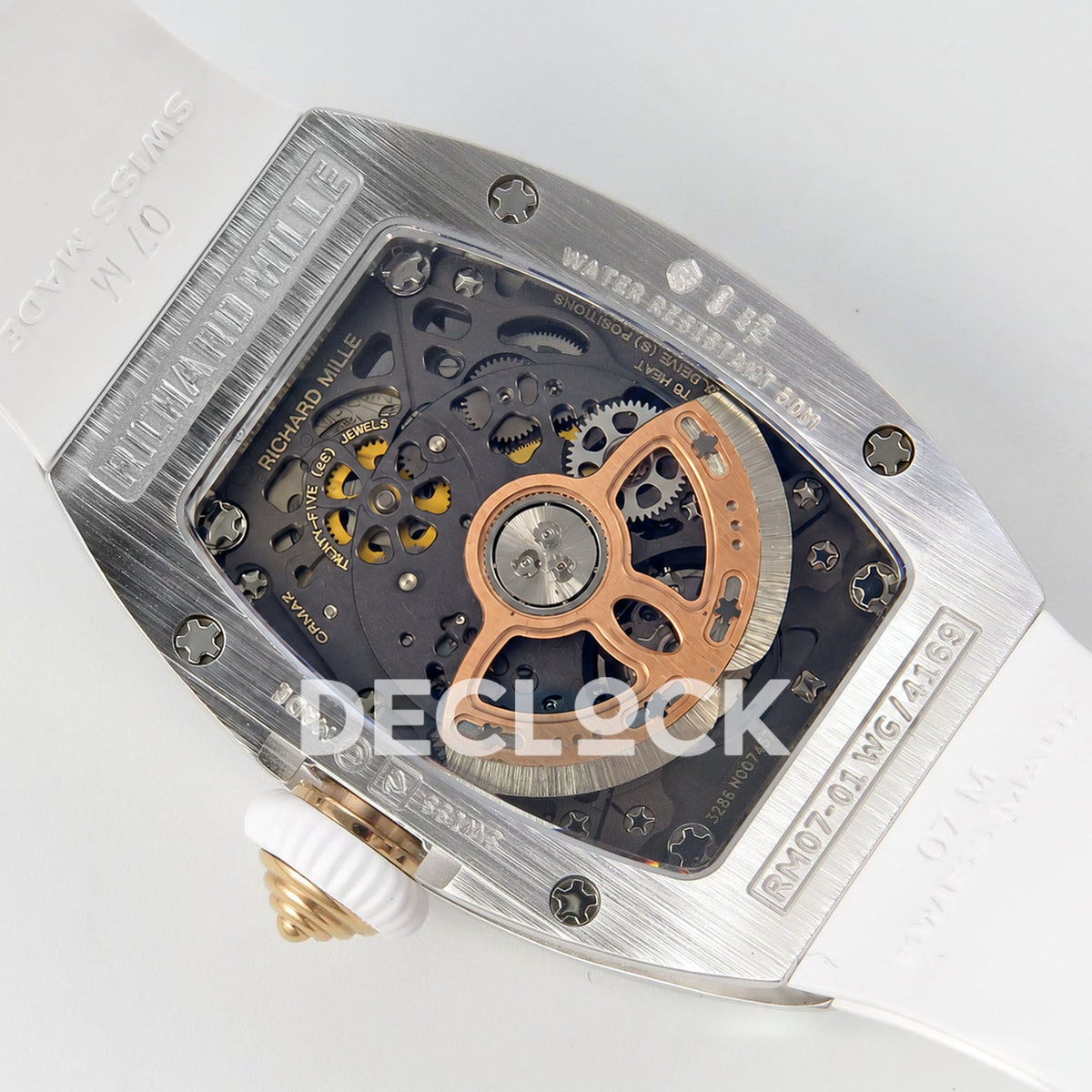 Richard Mille RM07-01 Full Pave Steel Red Dial White Rubber ZF CRMA2 replica - caseback rotor right