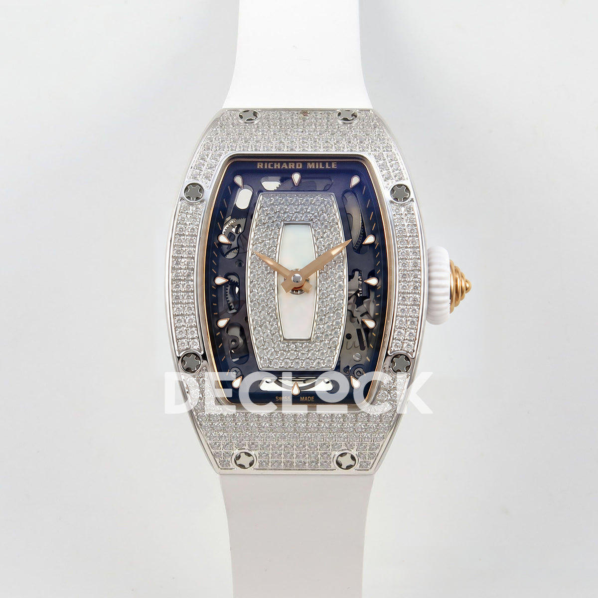 Richard Mille RM07-01 Full Pave Steel White MOP Dial White Rubber ZF CRMA2 replica - front