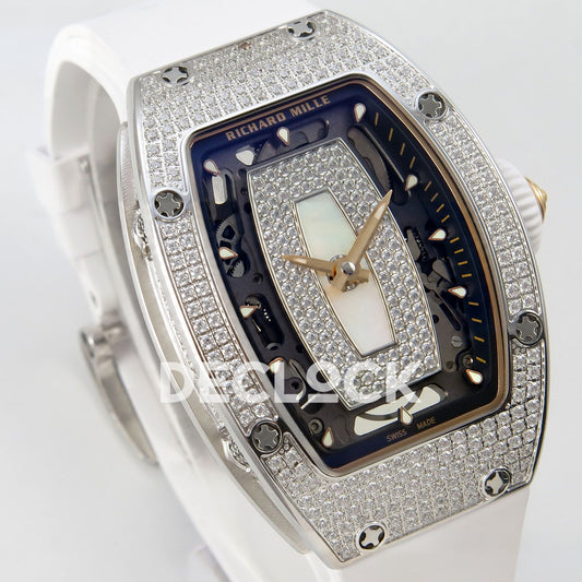 Richard Mille RM07-01 Full Pave Steel White MOP Dial White Rubber ZF CRMA2 replica - three quarter