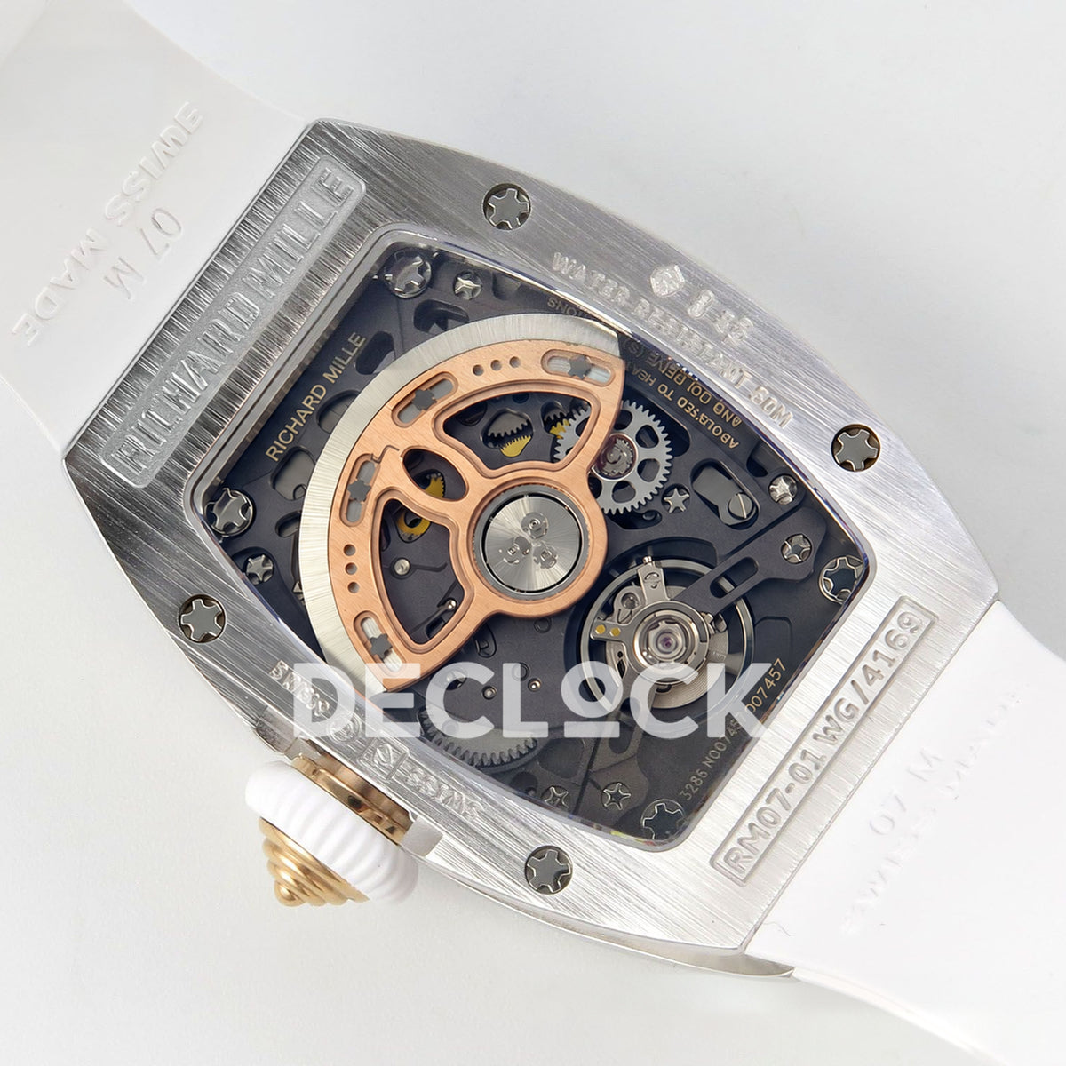 Richard Mille RM07-01 Full Pave Steel White MOP Dial White Rubber ZF CRMA2 replica - caseback rotor left