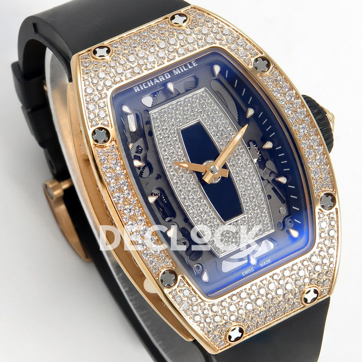 Richard Mille RM07-01 Snow Set Rose Gold Tone Black Dial Black Rubber ZF CRMA2 replica - three quarter
