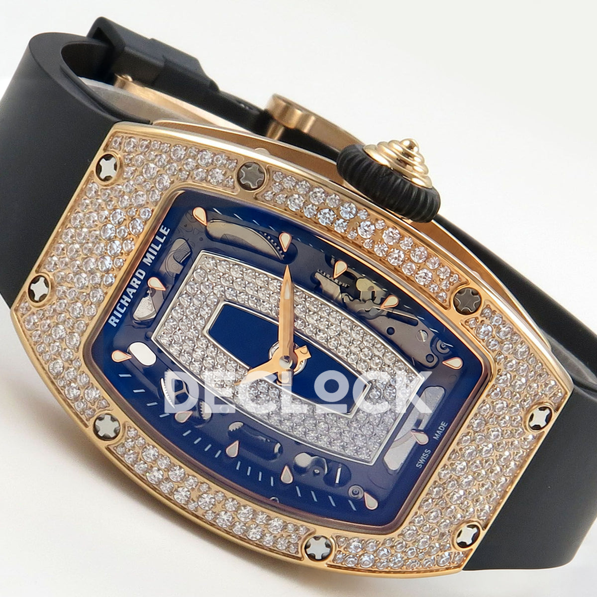 Richard Mille RM07-01 Snow Set Rose Gold Tone Black Dial Black Rubber ZF CRMA2 replica - horizontal crown up