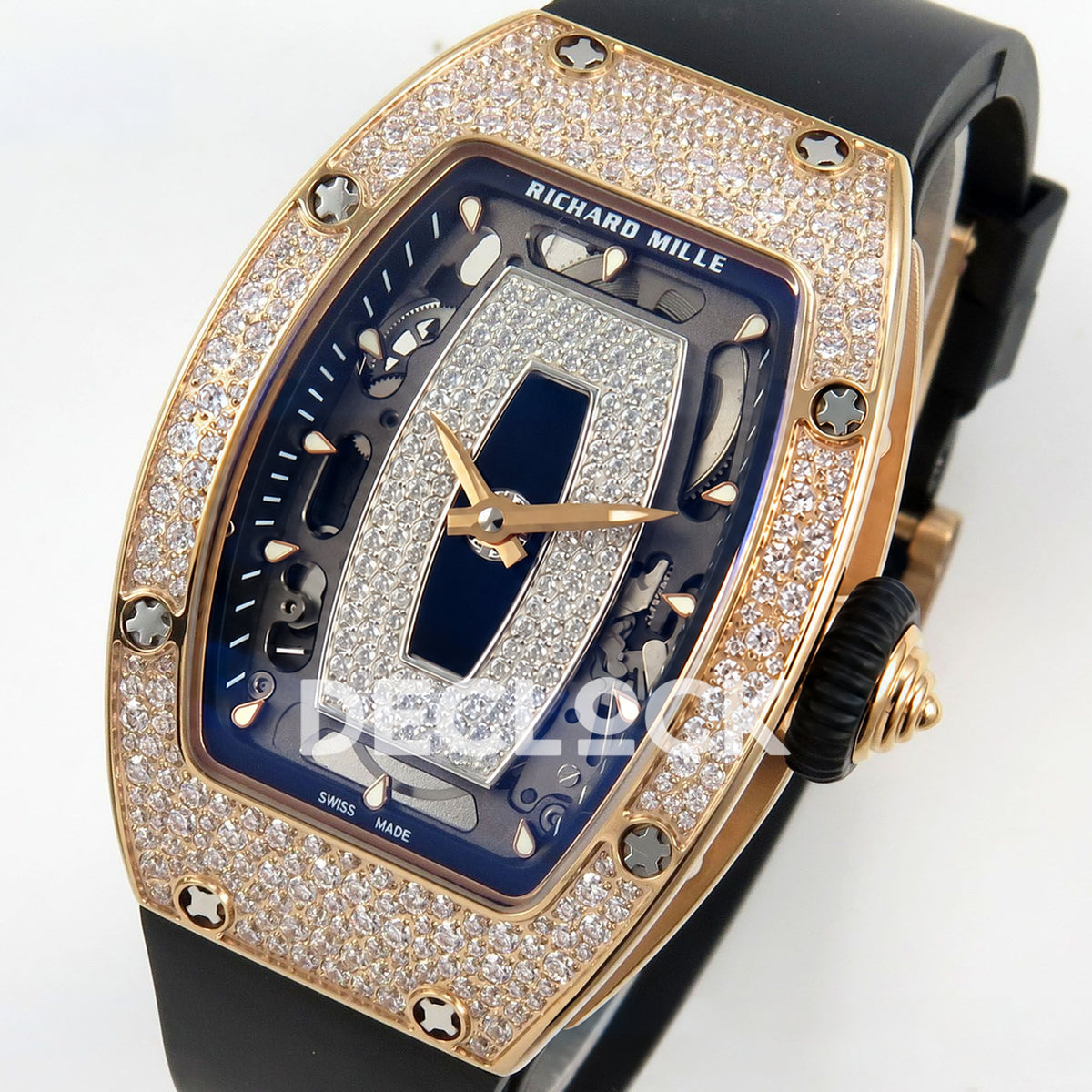 Richard Mille RM07-01 Snow Set Rose Gold Tone Black Dial Black Rubber ZF CRMA2 replica - front opposite angle