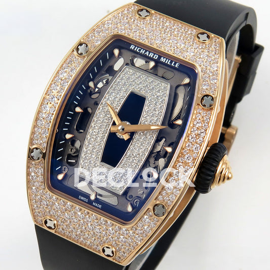 Richard Mille RM07-01 Snow Set Rose Gold Tone Black Dial Black Rubber ZF CRMA2 replica - front opposite angle