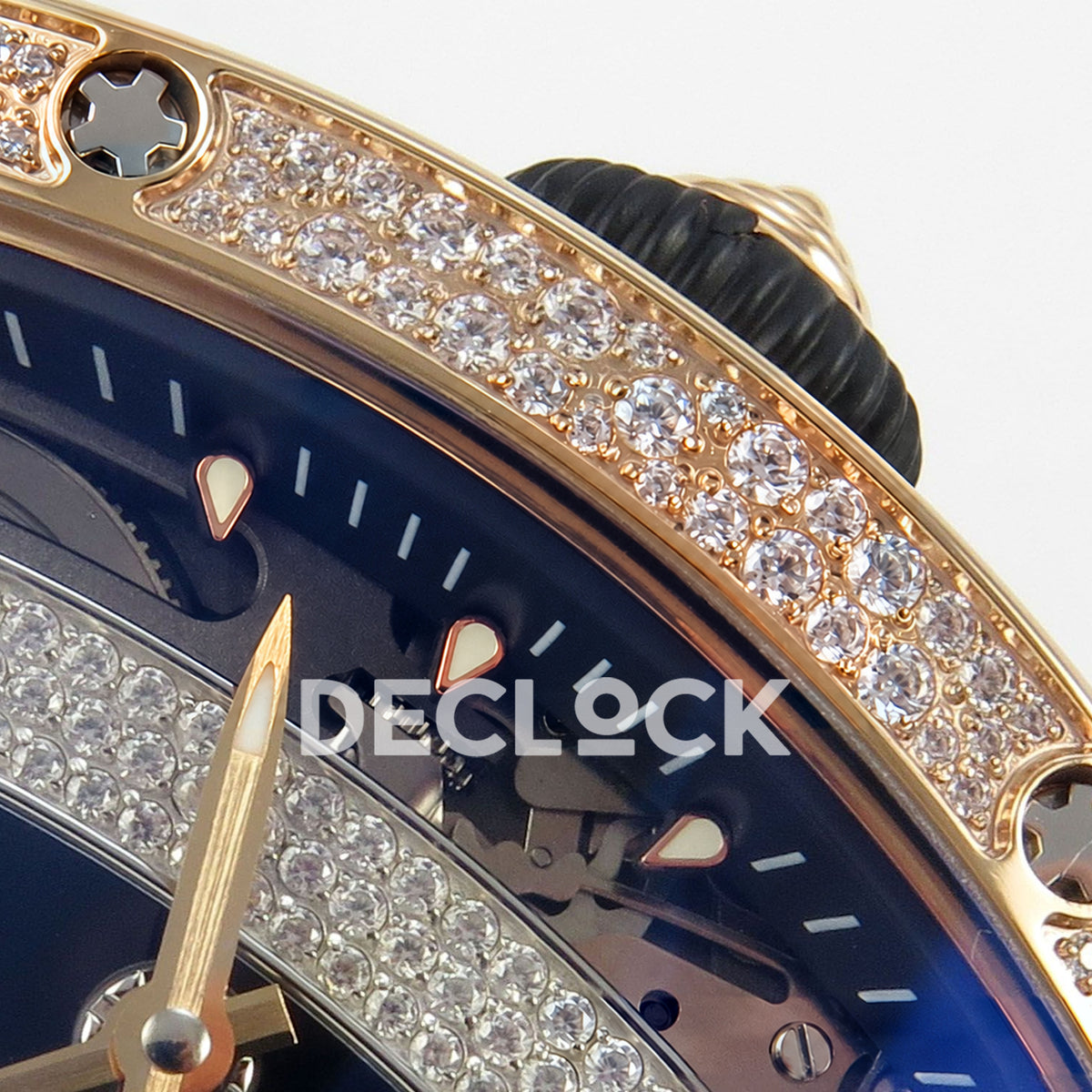 Richard Mille RM07-01 Snow Set Rose Gold Tone Black Dial Black Rubber ZF CRMA2 replica - crown and bezel detail