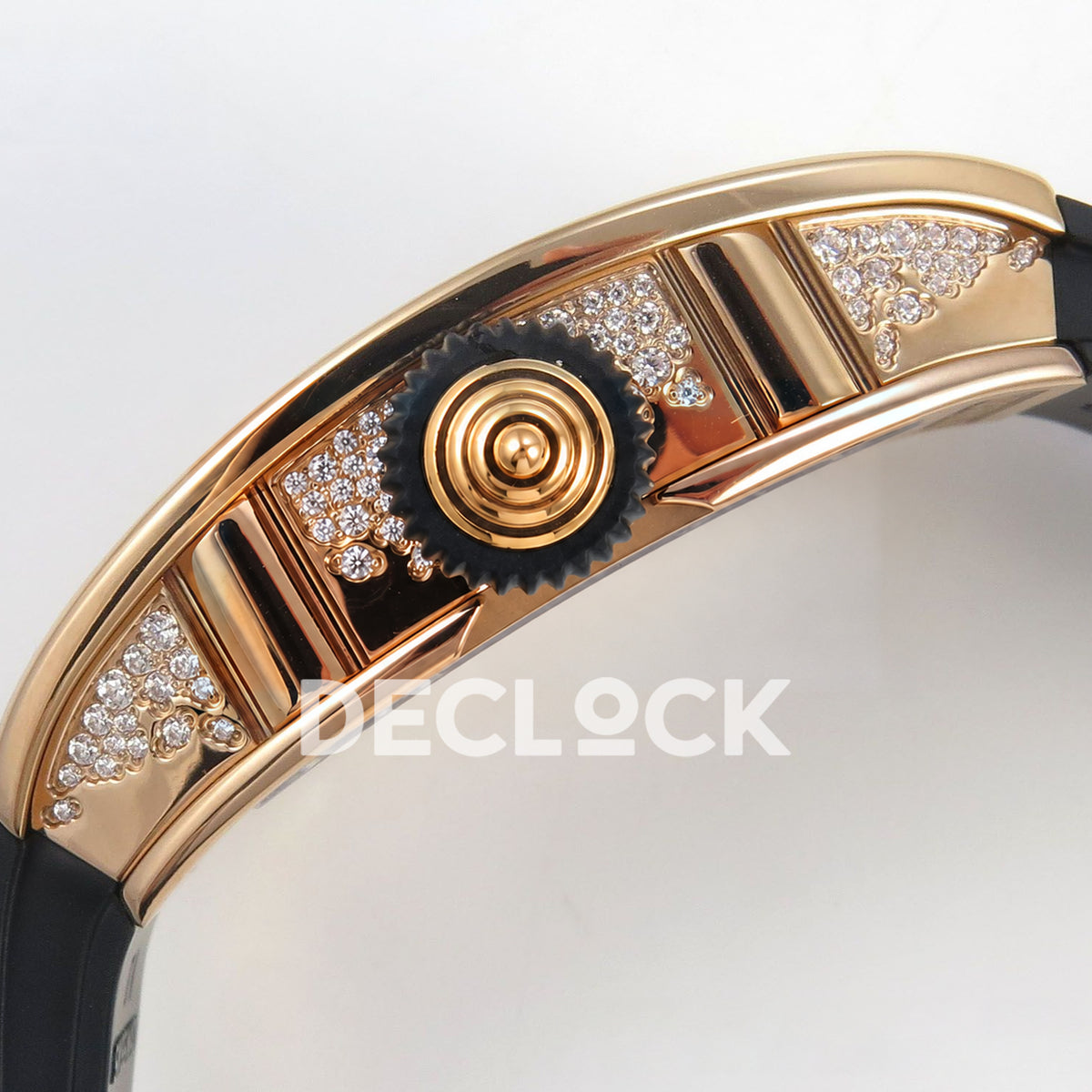 Richard Mille RM07-01 Snow Set Rose Gold Tone Black Dial Black Rubber ZF CRMA2 replica - crown side