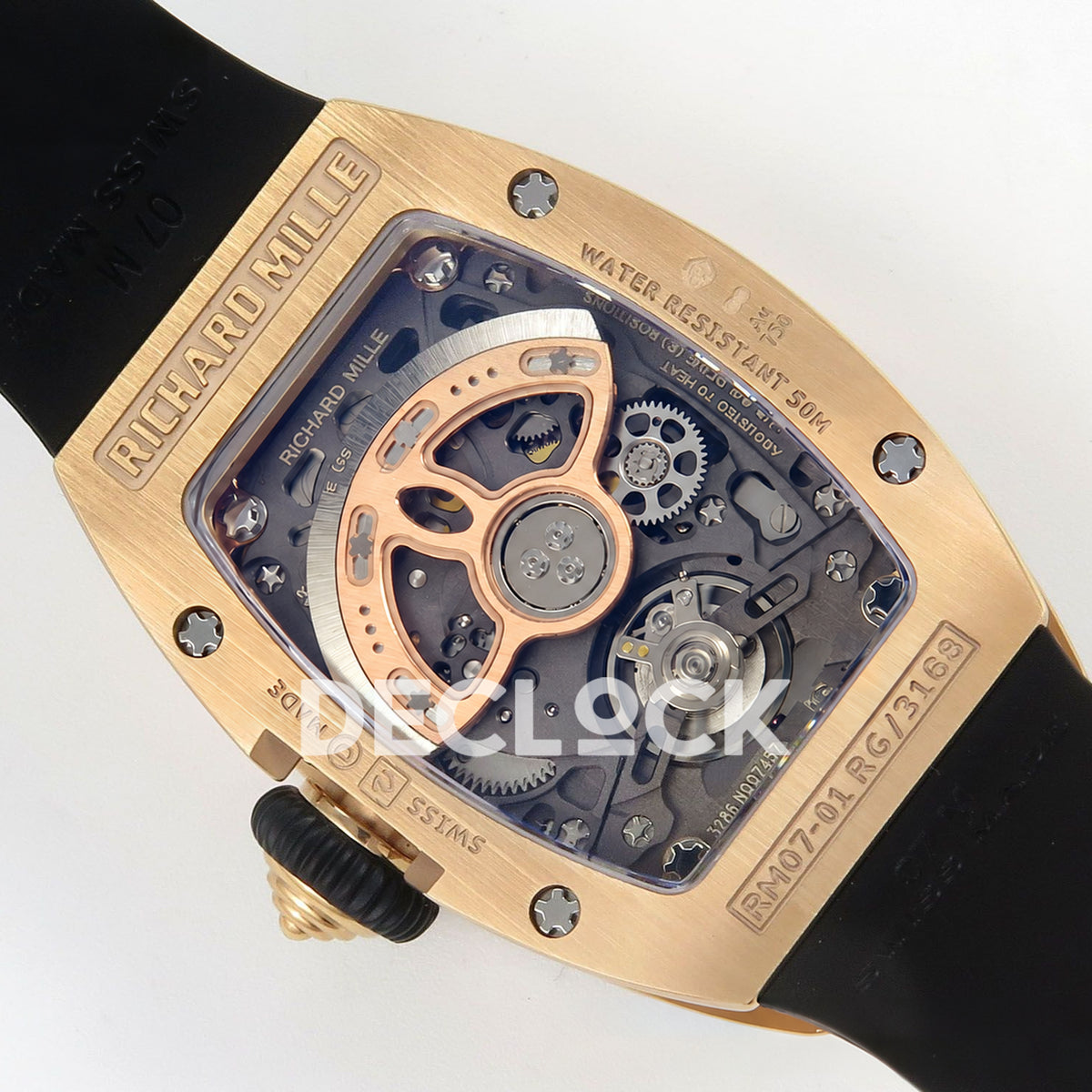 Richard Mille RM07-01 Snow Set Rose Gold Tone Black Dial Black Rubber ZF CRMA2 replica - caseback rotor left