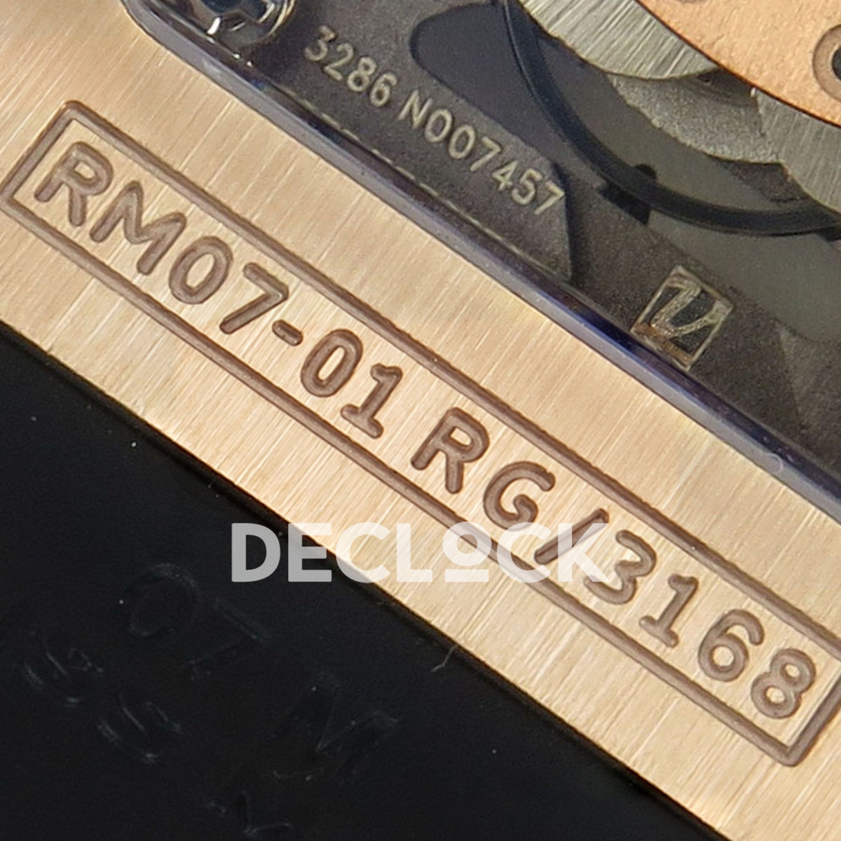 Richard Mille RM07-01 Snow Set Rose Gold Tone Black Dial Black Rubber ZF CRMA2 replica - reference serial engraving