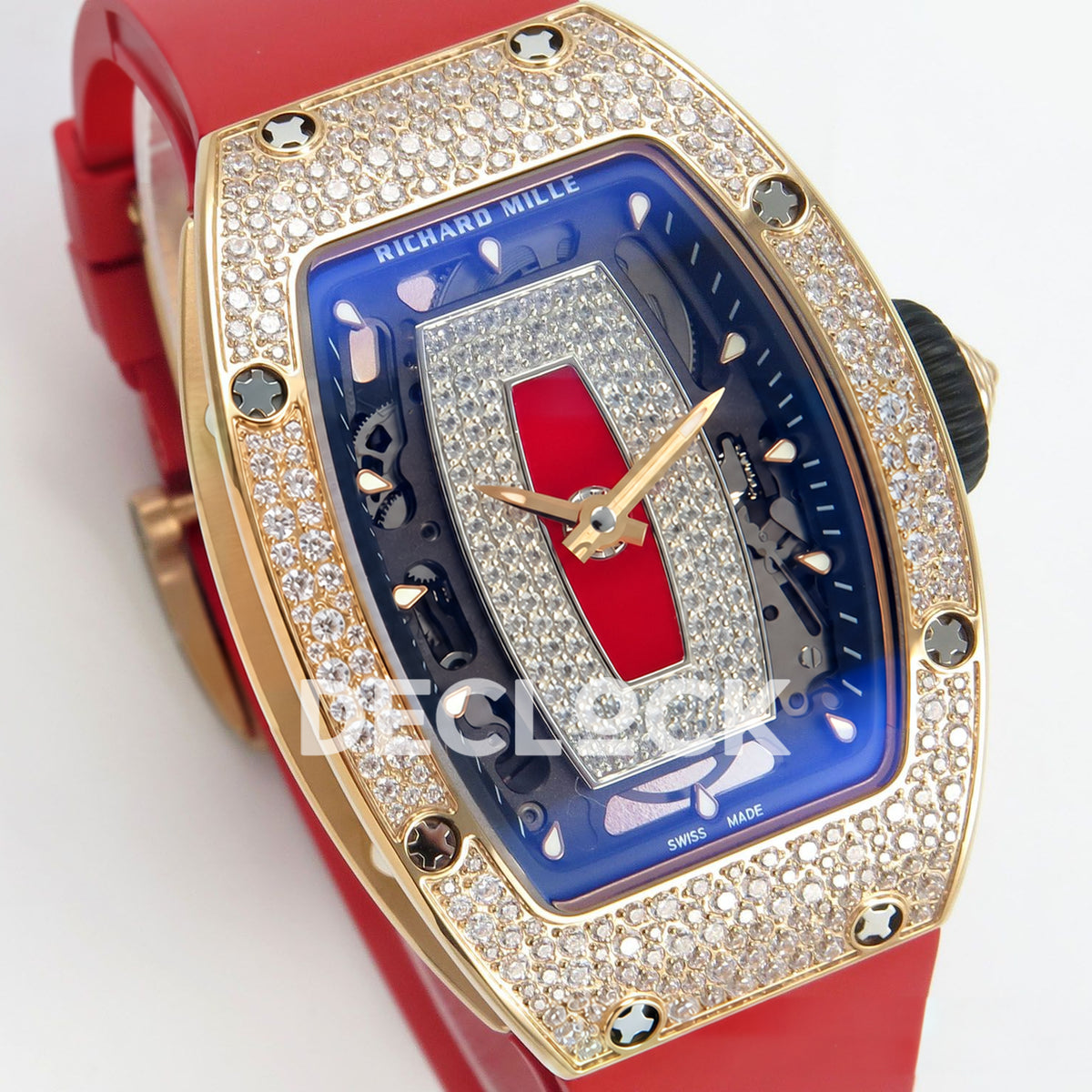 Richard Mille RM07-01 Snow Set Rose Gold Tone Red Dial Red Rubber ZF CRMA2 replica - three quarter