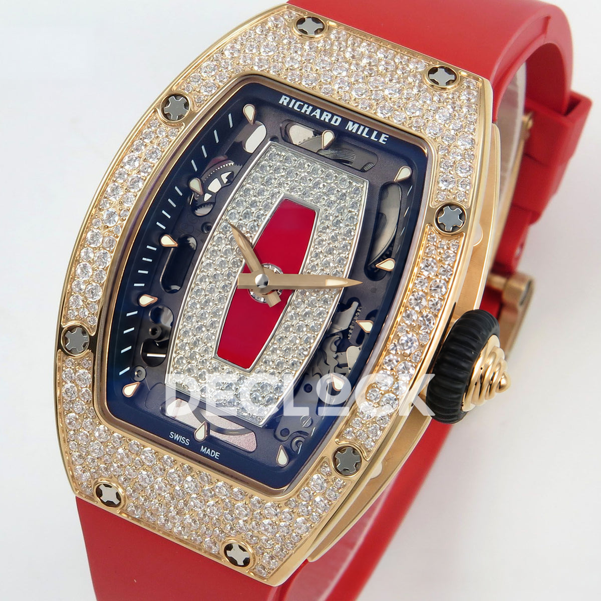 Richard Mille RM07-01 Snow Set Rose Gold Tone Red Dial Red Rubber ZF CRMA2 replica - front opposite angle