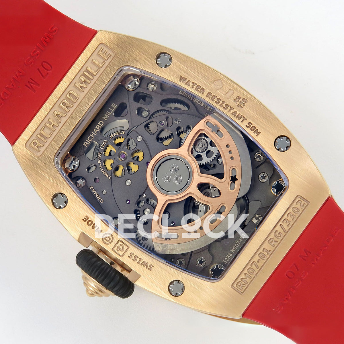 Richard Mille RM07-01 Snow Set Rose Gold Tone Red Dial Red Rubber ZF CRMA2 replica - caseback rotor right