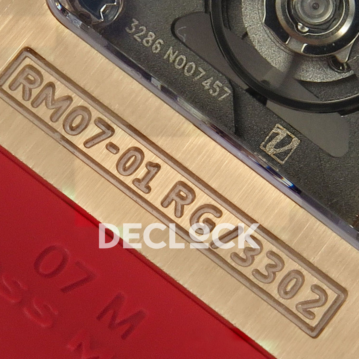 Richard Mille RM07-01 Snow Set Rose Gold Tone Red Dial Red Rubber ZF CRMA2 replica - reference serial engraving