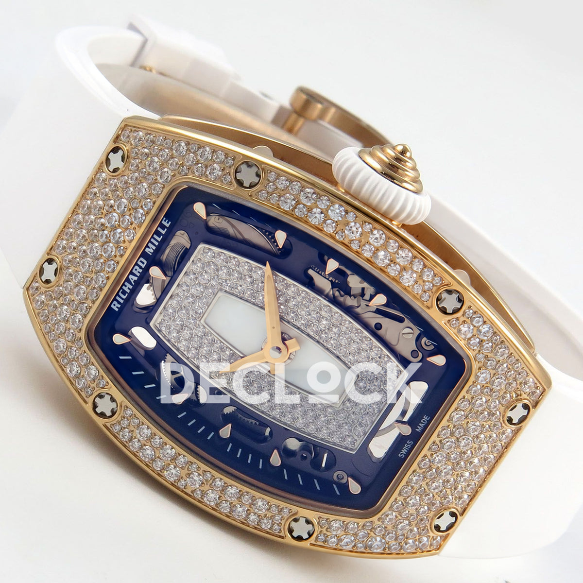 Richard Mille RM07-01 Snow Set Rose Gold Tone White Dial White Rubber ZF CRMA2 replica - horizontal crown up