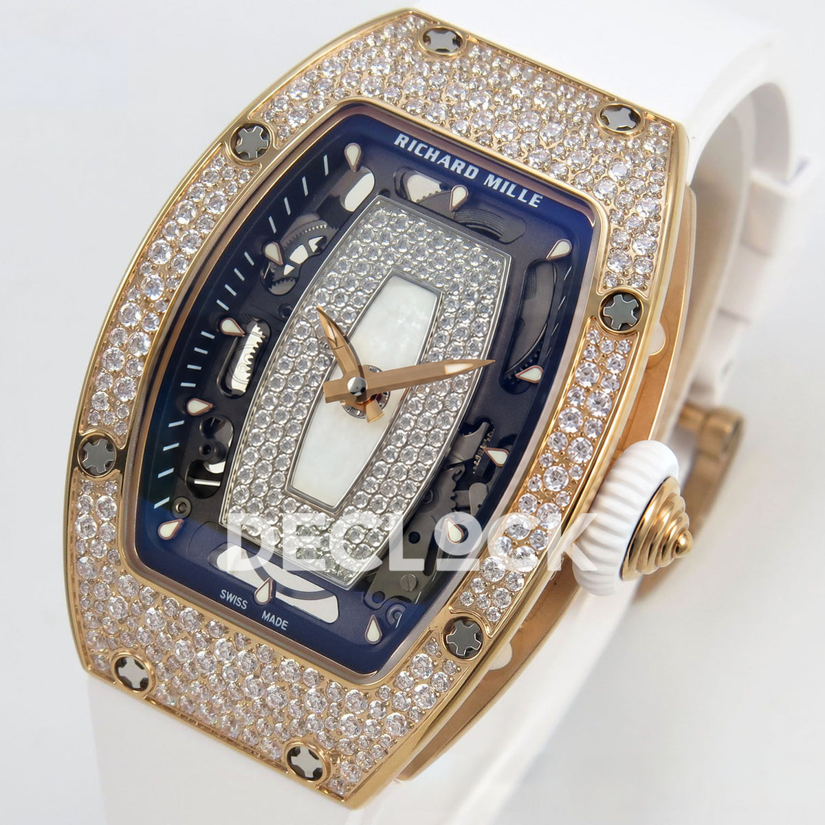 Richard Mille RM07-01 Snow Set Rose Gold Tone White Dial White Rubber ZF CRMA2 replica - front opposite angle