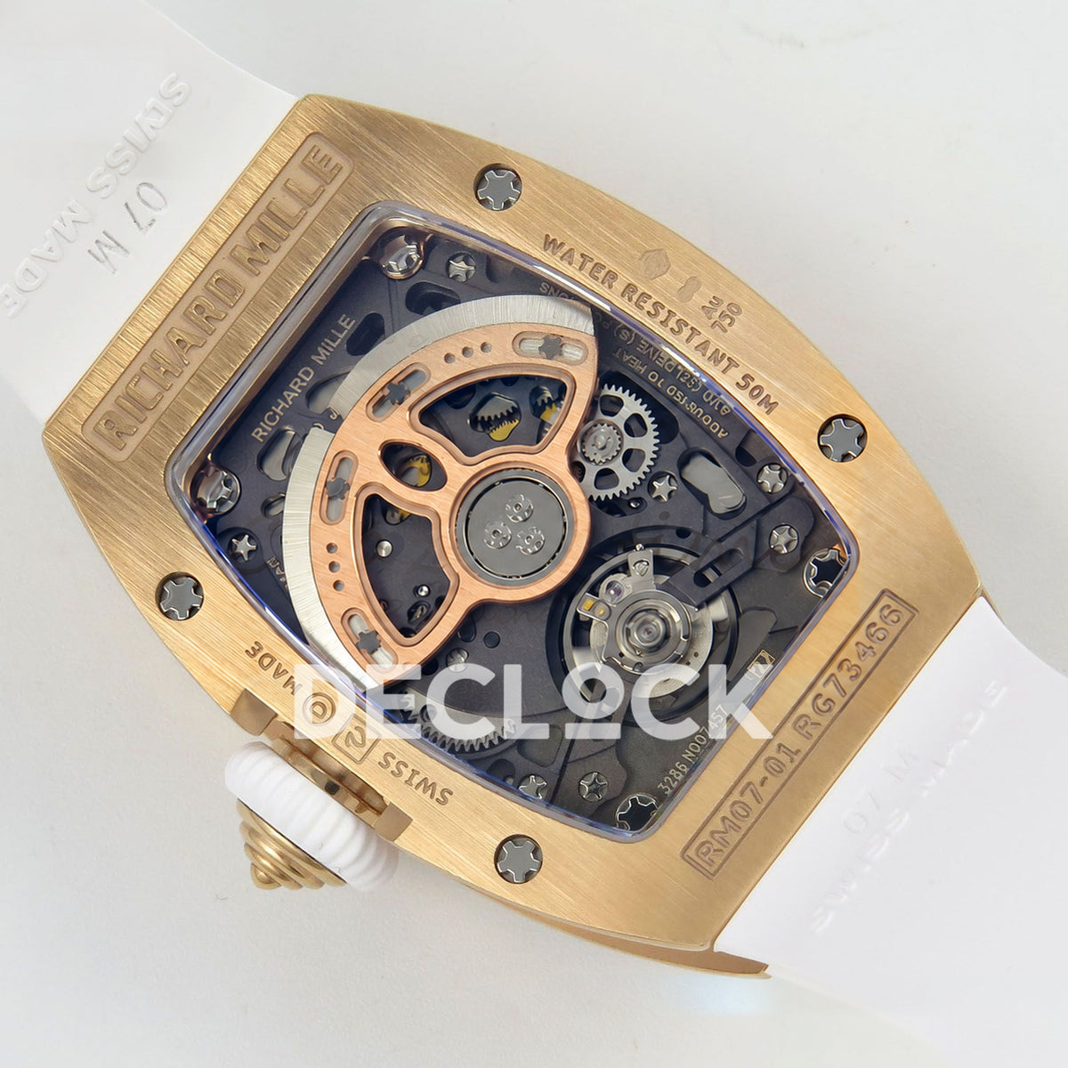 Richard Mille RM07-01 Snow Set Rose Gold Tone White Dial White Rubber ZF CRMA2 replica - caseback rotor left