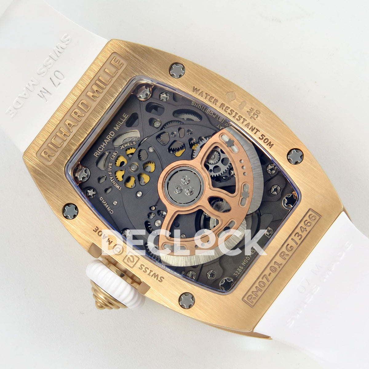 Richard Mille RM07-01 Snow Set Rose Gold Tone White Dial White Rubber ZF CRMA2 replica - caseback rotor right