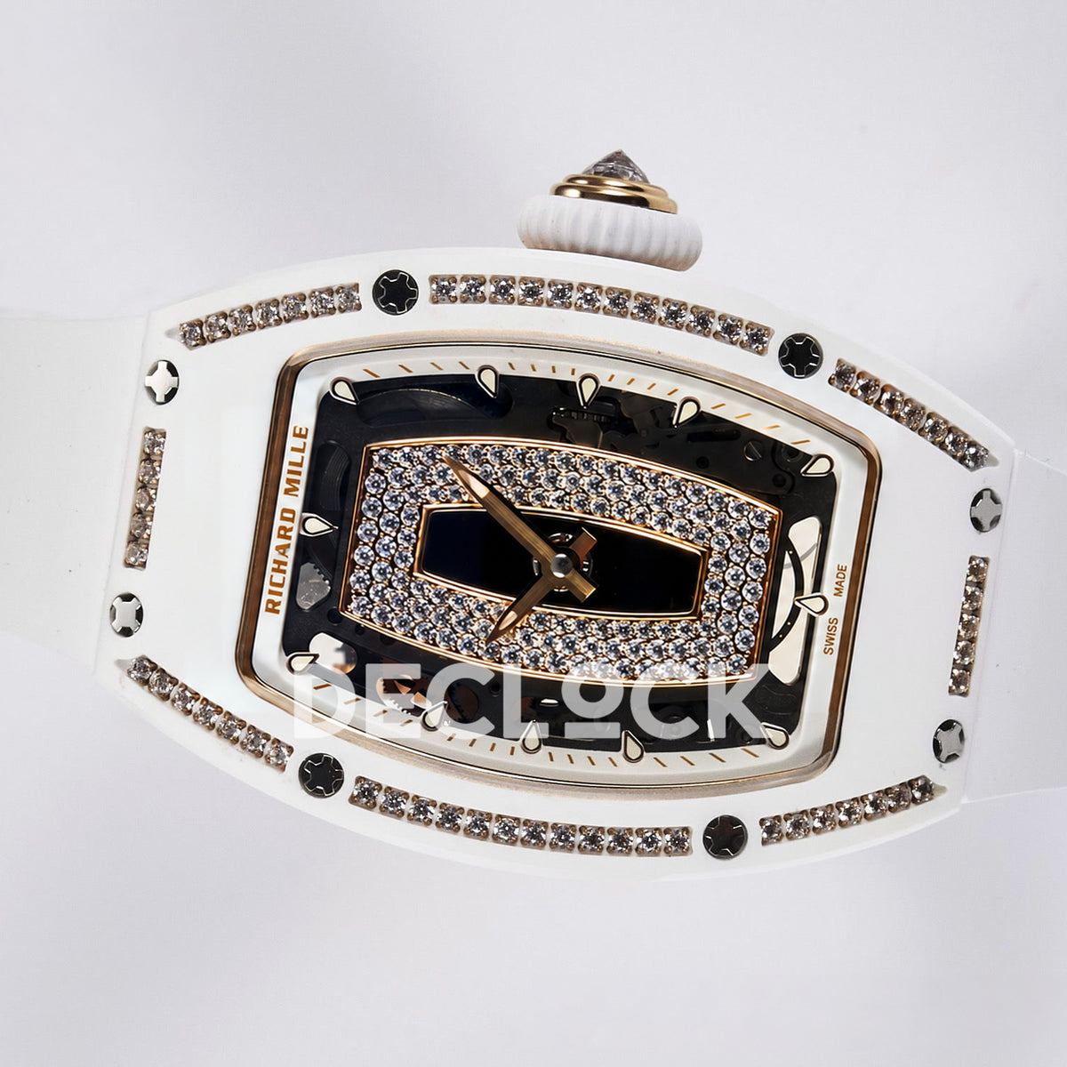 Richard Mille RM07-01 White Ceramic Gem-Set Black Dial EF CRMA2 replica - horizontal crown up