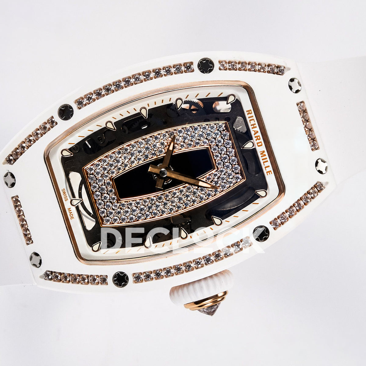 Richard Mille RM07-01 White Ceramic Gem-Set Black Dial EF CRMA2 replica - horizontal crown down