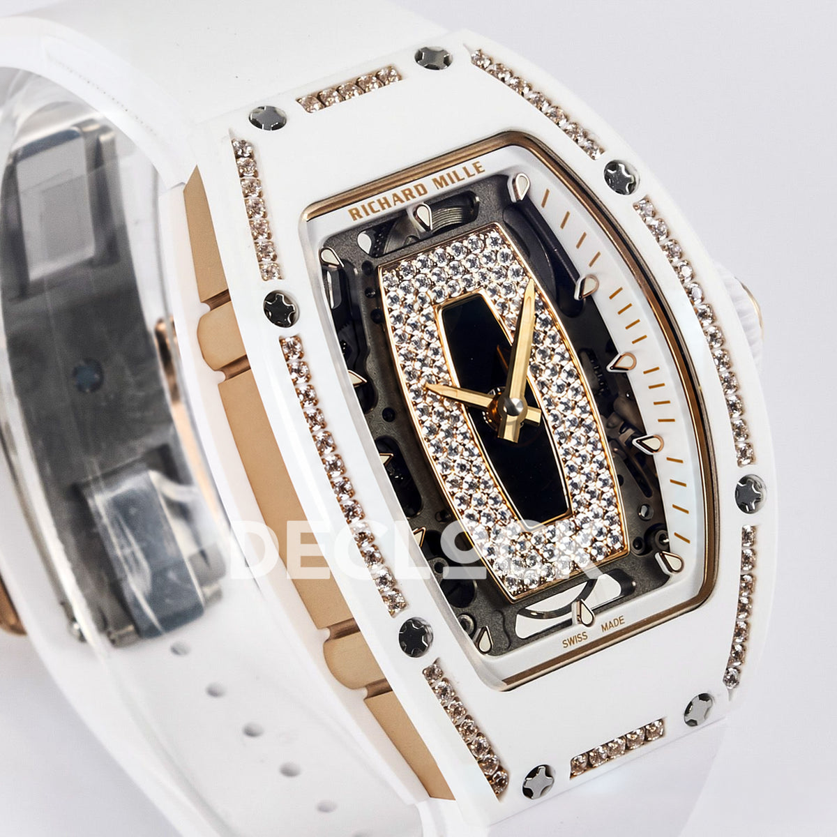 Richard Mille RM07-01 White Ceramic Gem-Set Black Dial EF CRMA2 replica - front angle left