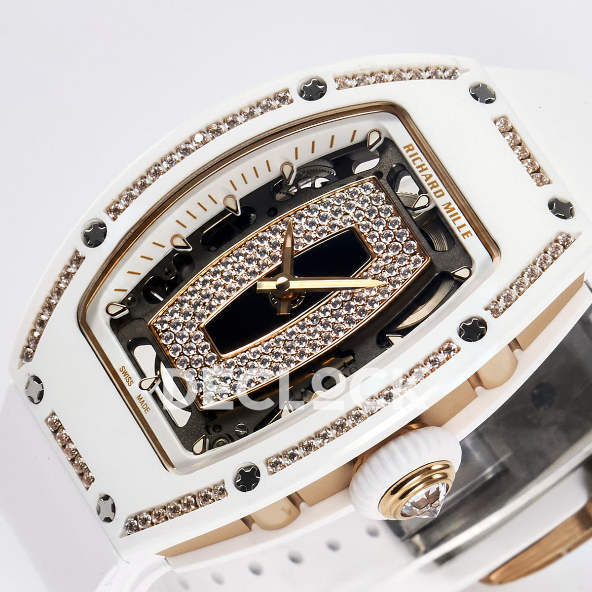 Richard Mille RM07-01 White Ceramic Gem-Set Black Dial EF CRMA2 replica - front crown side angle