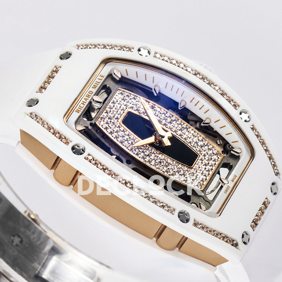Richard Mille RM07-01 White Ceramic Gem-Set Black Dial EF CRMA2 replica - front opposite angle
