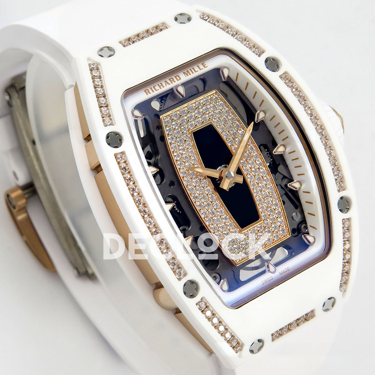 Richard Mille RM07-01 White Ceramic Gem-Set Black Dial ZF CRMA2 replica - front three quarter