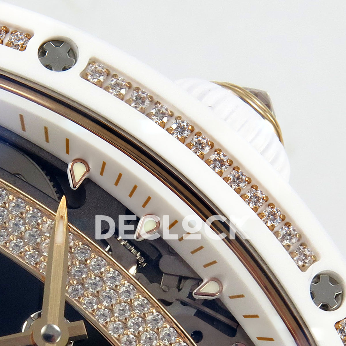 Richard Mille RM07-01 White Ceramic Gem-Set Black Dial ZF CRMA2 replica - crown and bezel detail
