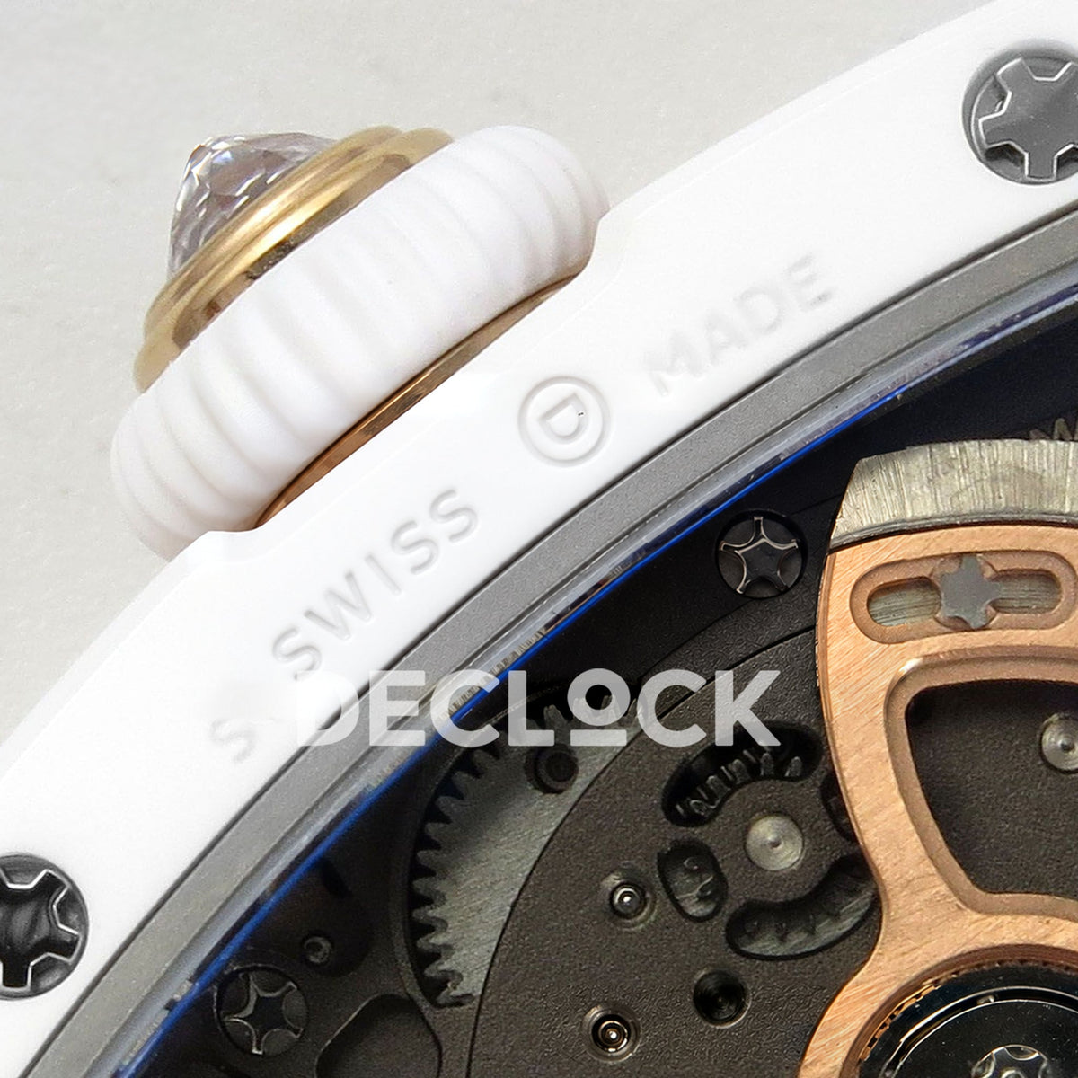 Richard Mille RM07-01 White Ceramic Gem-Set Black Dial ZF CRMA2 replica - caseback crown side