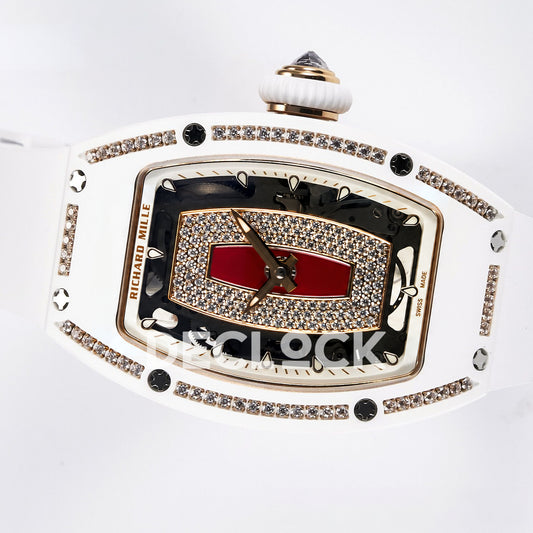 Richard Mille RM07-01 White Ceramic Gem-Set Red Dial EF CRMA2 replica - horizontal crown up